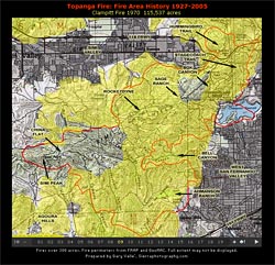 Topanga Fire: Fire Area History 1927-2005. Requires Flash Player 8.