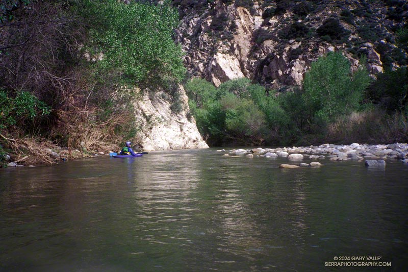 A quiescent section of the creek, where the skilled paddler can enjoy the breath-taking views of an isolated stream canyon only minutes from hectic Interstate 5.