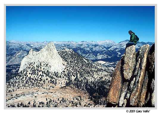 THE SIERRA, Tuolumne Meadows, Cathedral Peak from Echo Peaks