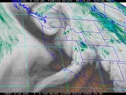 GOES-10 Water VaporSatellite Image 6/09/06 6:30 AM PDT.