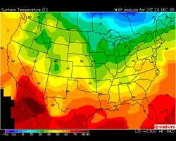 Unisys Weather Temperature Contour Plot from 12/24/05 21:00z 1:00 PM PST