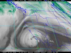 GOES-11 Water Vapor Satellite Image 7:00 a.m. PDT 10/13/06.