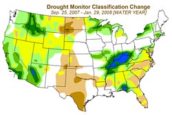 Drought Monitor Classification Change for Water Year Ending January 29, 2008