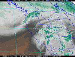 GOES-11 Water Vapor Satellite Image Sunday 3:00 p.m. PDT 8/26/07.