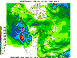 12z GFS Forecast 60 Hr. Precipitation Total For the period ending January 7, 2008 4:00 p.m. PST