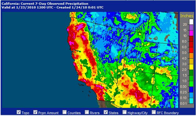 NWS AHPS 7-Day Observed Precipitation For the 7 Days Ending January 23, 2010 - 4:00 a.m. PST