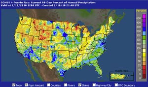 AHPS 90 Day Precipitation (Percent of Normal) as of February 10, 2010 4:00 a.m. PST