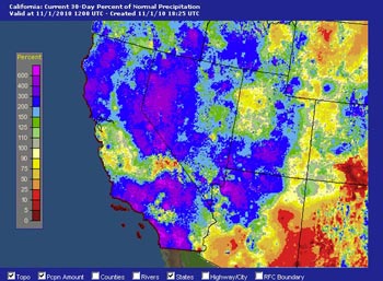 AHPS Precipitation (Percent of Normal) for 30 Days Ending November 1.
