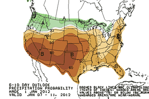 CPC 6-10 Day Outlook Precipitation Probability, issued Sunday, January 1, 2012