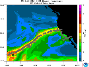 GFS Modeled Water Vapor Analysis 02/09/14 00z (ESRL/PSD)