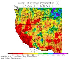 Percentage of Normal Precipitation for July 1, 2012 to June 30, 2014 (WRCC)