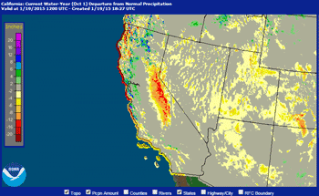 Southwestern U.S. Current Departure from Normal Precipitation Since October 1 as of 1/19/2015 12:00 UTC.