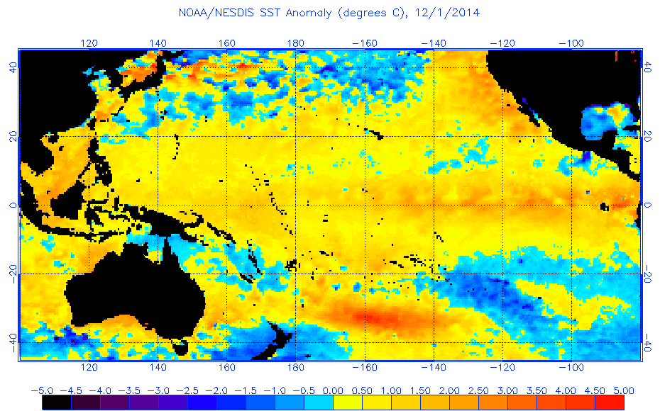 Warm Pacific (Dec 1, 2014) vs Cold Pacific (Dec 2, 2013)