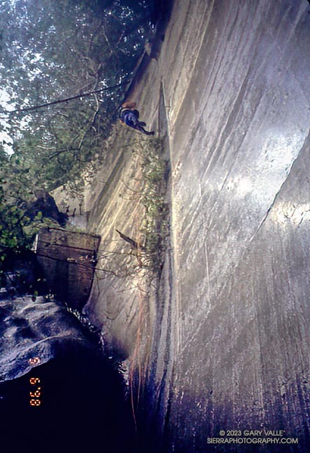 Rappeling the debris dam on Arroyo Seco.