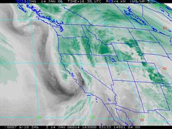 Trough with Front Moving into Los Angeles. GOES-10 WV 8:30 am 01/14/06 PST.