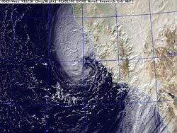 Pacific Storm System Monday Morning - NRL GOES-10 Vis/IR 10:30 am 01/02/06 PST